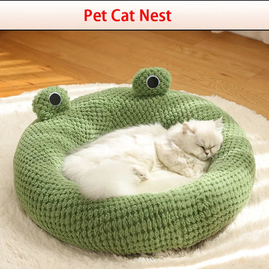 Pet Cat Dog Bed Plush Round Frog Pad Winter Warm Deep Sleep Comfortable Soft Breathable Cat Dog House Pet Cat Nest Supplies