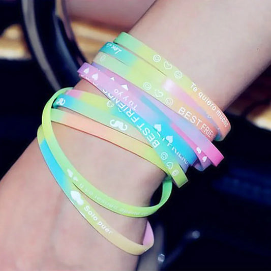 10PCS Luminous Silicone Bracelet Couple Letters Bracelets Fashion Printing Tennis Rubber Wrist Strap Child Boy Girl Boho Jewelry