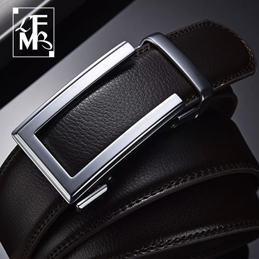 [LFMB]Men's belt Cow genuine leather mens belt cowhide strap for male ratchet automatic buckle belts for men brand belt