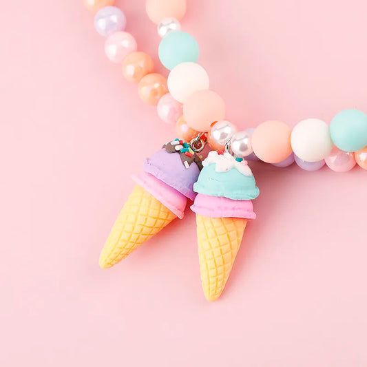 Makersland Kids Necklaces for Girls Ice Cream Pendant Beaded Resin Necklace Candy Color Cartoon Cute Jewelry Christmas Presents