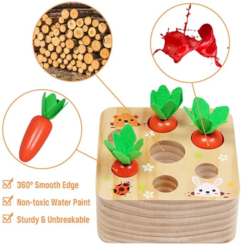 Montessori Toys for 1 Year Baby Pull Carrot Set Game Kids Wooden Toy Shape Sorting Matching Puzzle Educational Toys for Children