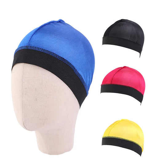 New Kids Silky Dome Wave Cap Solid Adult Hair Cover Bonnet For Boy Headwear Soft Elastic Band Solid Night Sleep Hair Accessories