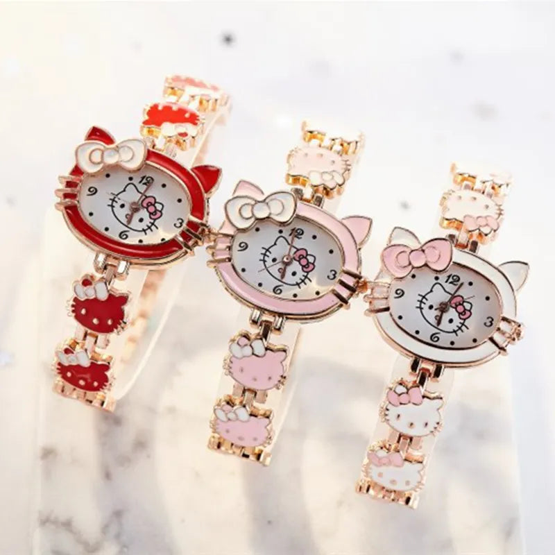 Hot Sale reloj Children Girls Watches Cartoon Lovely Bracelet Student Kids Watch KT Cute Quartz Watch Birthday Gift High Quality