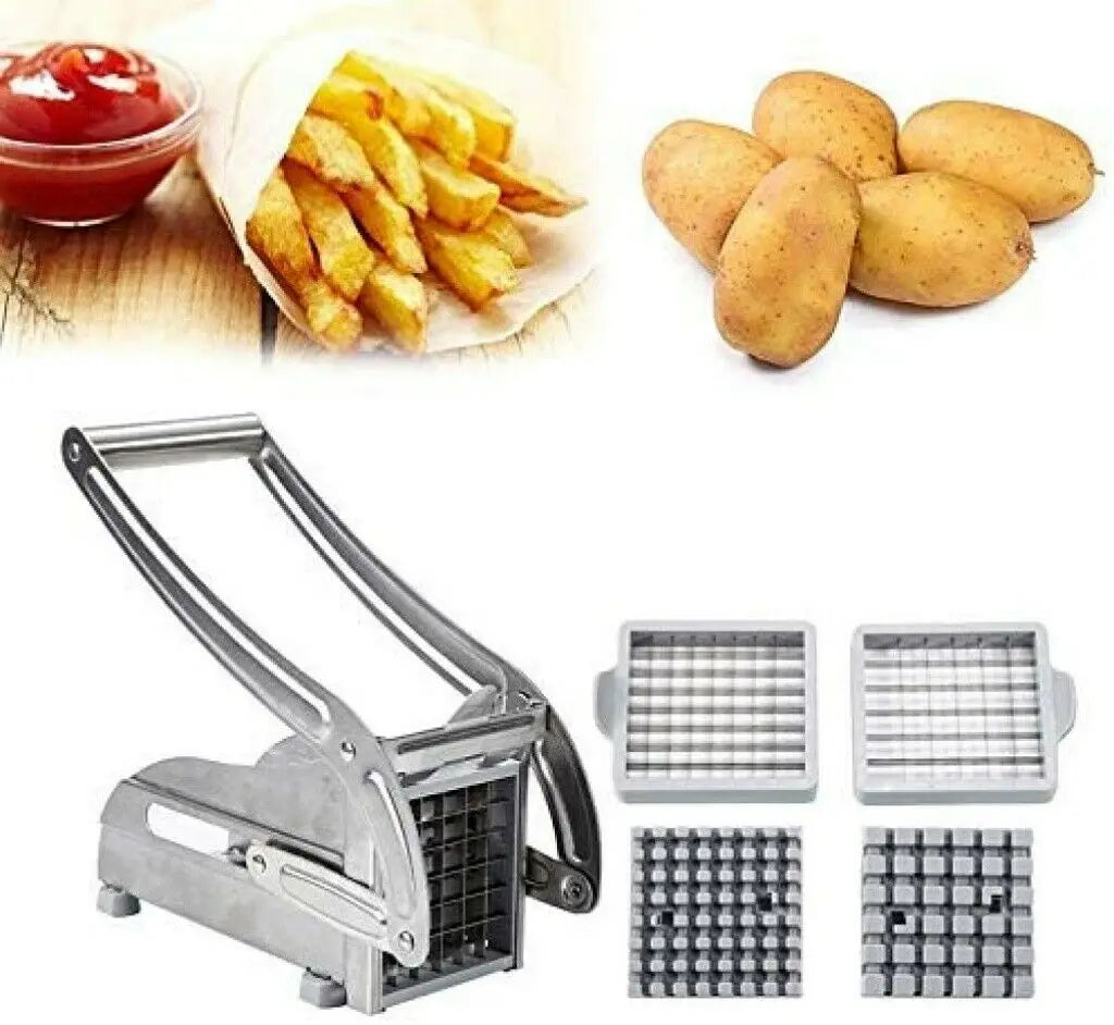 Stainless Steel French Fry Cutter Vegetable Potato Chopper Slicer Dicer 2 Blades