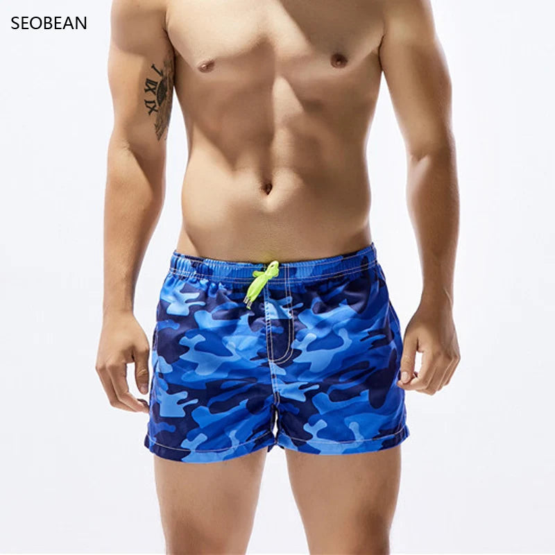 SD4 seobean blue green camouflage print beach short swimwear men swim trunk boxer short board brief men swimsuit sunga quick dry