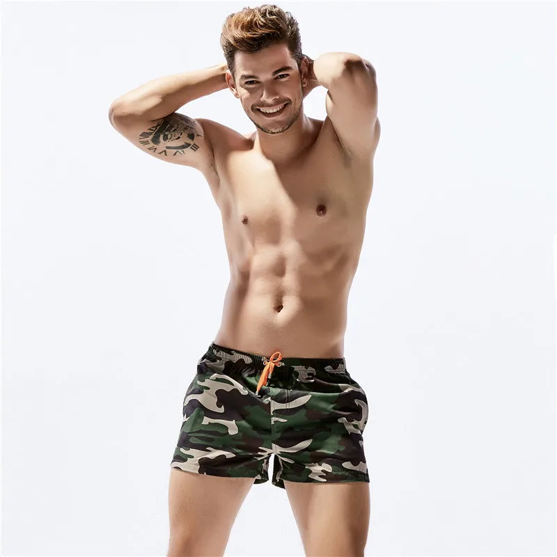 SD4 seobean blue green camouflage print beach short swimwear men swim trunk boxer short board brief men swimsuit sunga quick dry