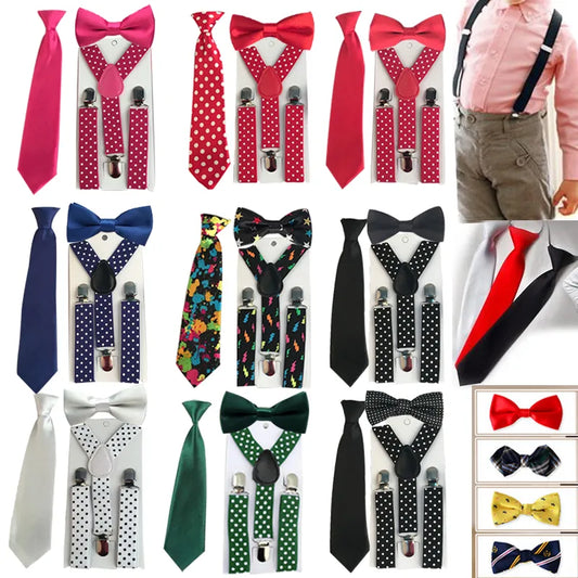 3PCS Baby Suspenders Children's Boys Bowtie Kid Suspender Set Elastic Adjustable Y-Back Braces Kids Ties Wedding HHtr0005