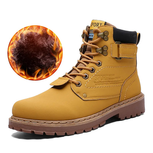 Men Work Boots Leather Unisex Ankle Snow Boots Autumn Winter Warm Casual Boots Waterproof Male Tooling Boots Big Size