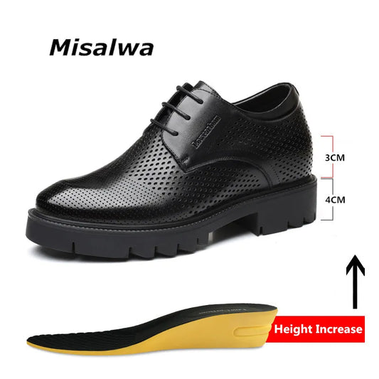 Misalwa Hollow Summer / Winter Platform High Heel 4/7/9 CM Height Growth Formal Men Derby Leather Shoe Man Dress Shoes Elevator