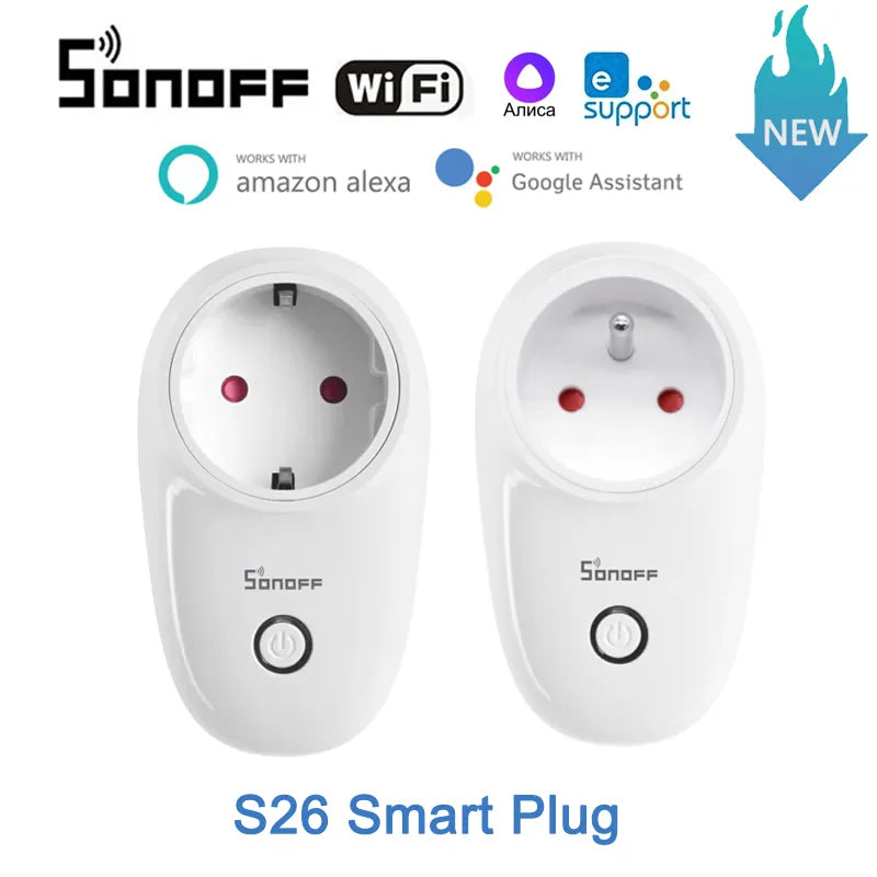 SONOFF S26 R2 plug Wireless Smart Socket WiFi EU/FR Smart Plug enchufe eWelink power For Alexa Google yandex alice smartthings