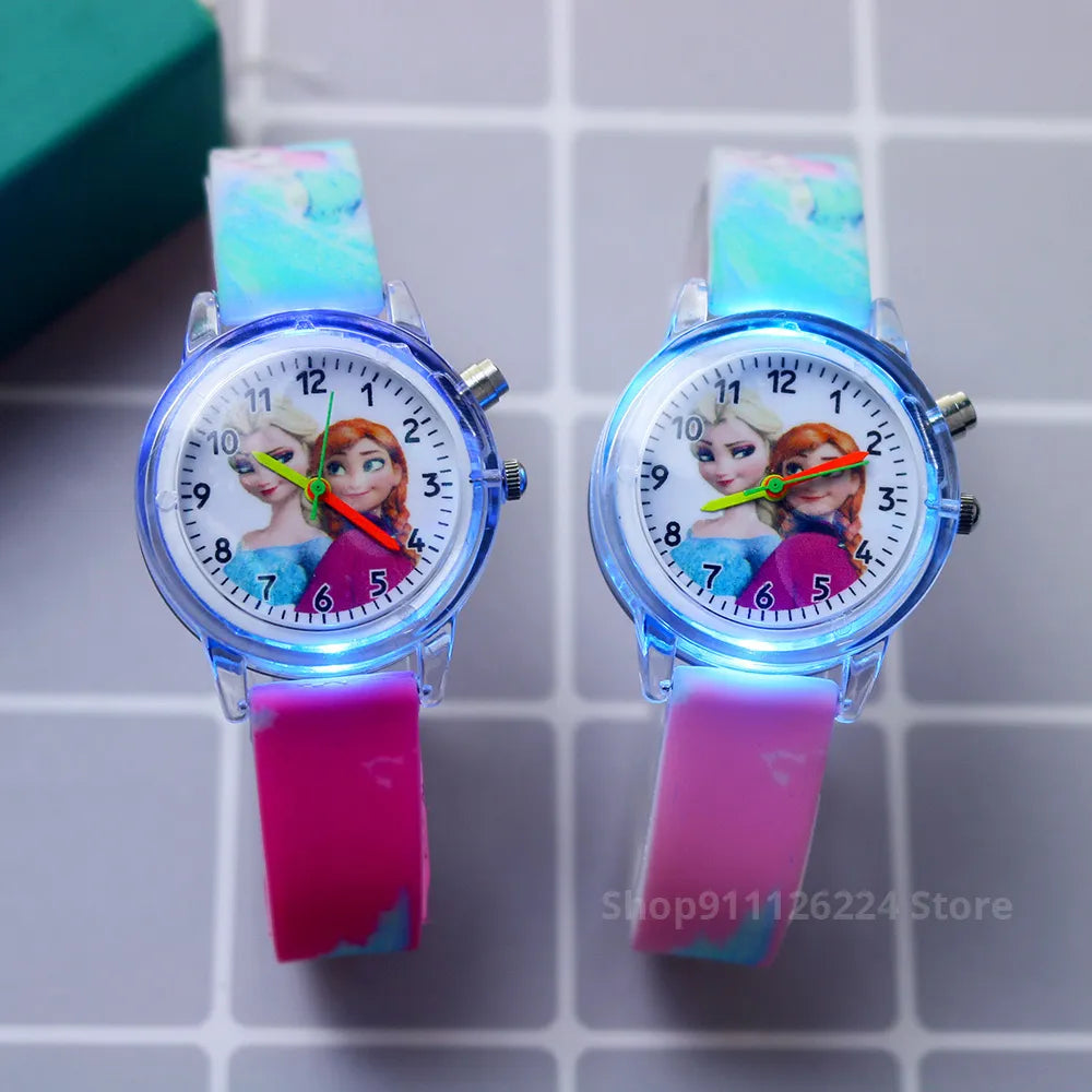 Disney Princess Elsa Kids Watches Girls Silicone Strap Cartoon Rabbit Dinosaur Light Children Wrist Watch Clock reloj infantil