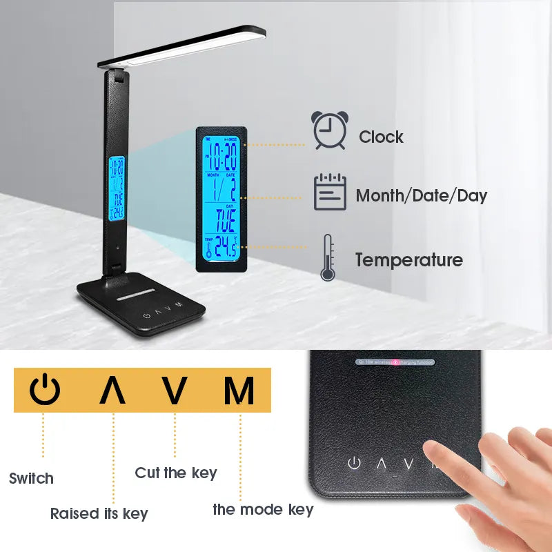 LAOPAO 10W QI Wireless Charging LED Desk Lamp With Calendar Temperature Alarm Clock Eye Protect Study Business Light Table Lamp