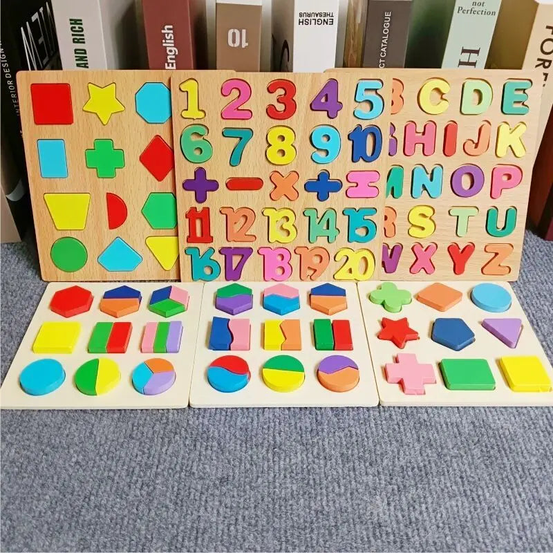 Children Wooden Puzzle Montessori Toys for Baby 1 2 3 Years Old Kids Alphabet Number Shape Matching Early Educational Games Toys