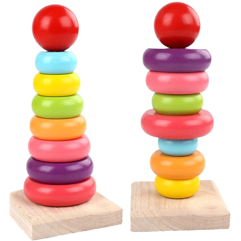 Wooden Kids Rainbow Tower Parent-child Fun Interactive Board Game Baby Size Color Early Education Puzzle Toys Montessori TMZ