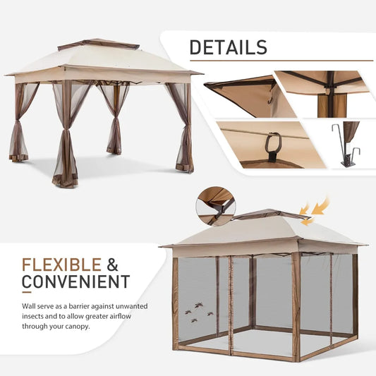 Cool Spot 11x11 Pop-Up Instant Gazebo Tent with Mosquito Netting Outdoor Canopy Shelter with 121 Square Feet of Shade