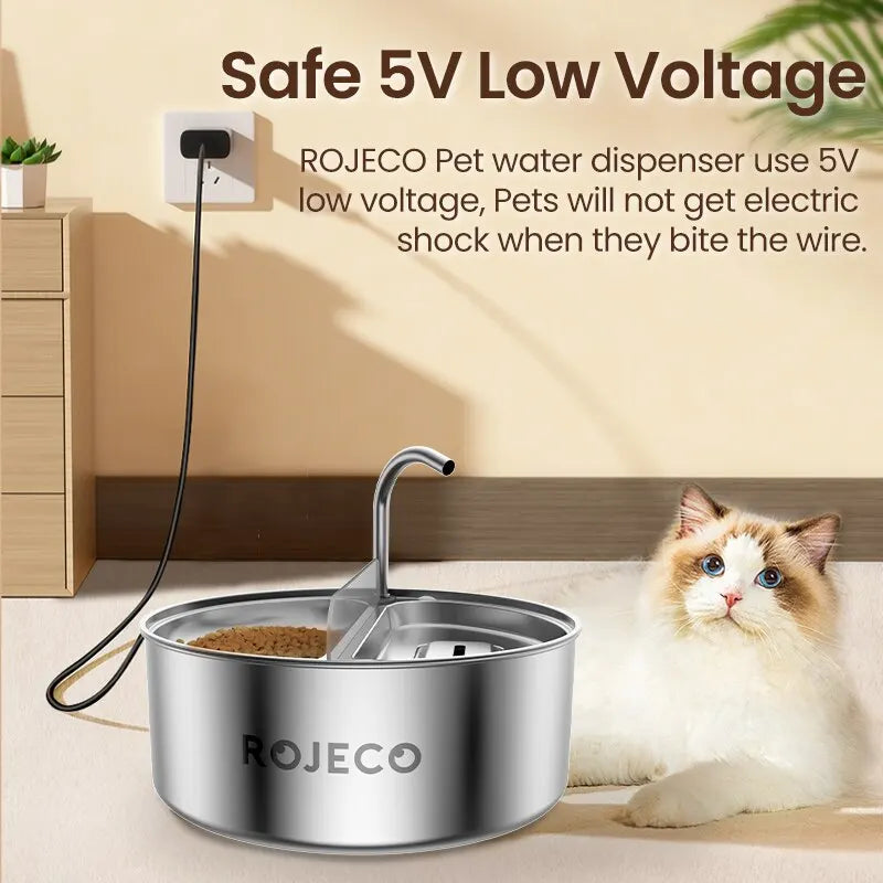 ROJECO 2 in 1 Automatic Pet Feeder Water Dispenser For Dog Cat Water Fountain Drinker Smart Cat Food Feeding Drinking Dual Bowls