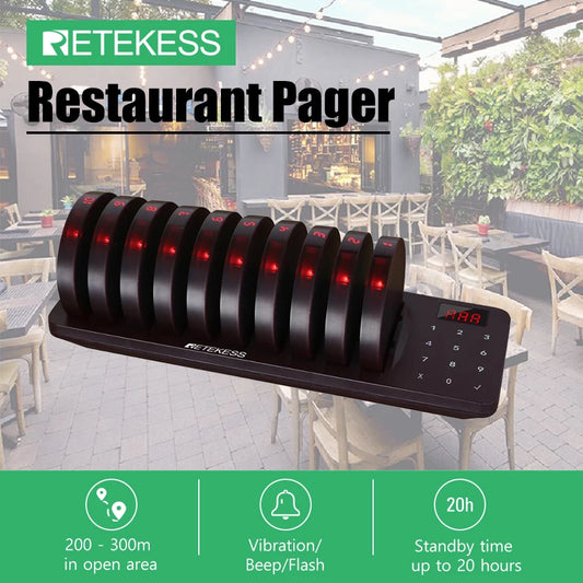 Retekess TD162 Restaurant Pager Wireless Calling System Vibrator Coaster Buzzers Guest Queuing For Food Truck Cafe Bar Clinic