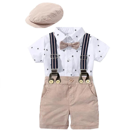 Hot Baby Boy Clothing Suit Newborn Handsome Romper Bow Set Birthday Festival Gift Jumpsuit Hat Toddler Boys Wedding Outfit Dress