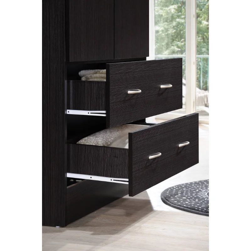 Hodedah Two Door Wardrobe with Two Drawers and Hanging Rod, Chocolate /Cherry/Beech/Black）Optional