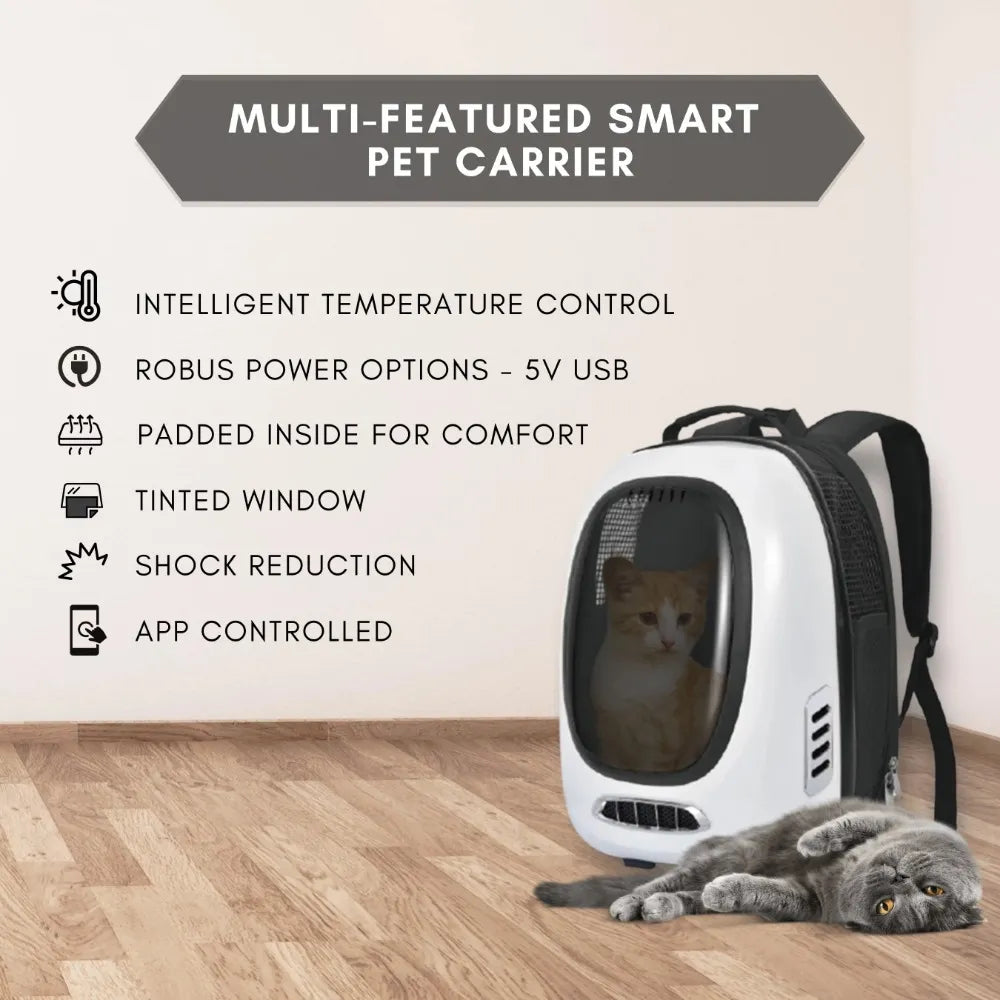 Trekpod Smart Pet Carrier Backpack for Cats, Small Dogs and Puppies upto17 lbs, , App- Enabled with 5V USB Portable Outlet