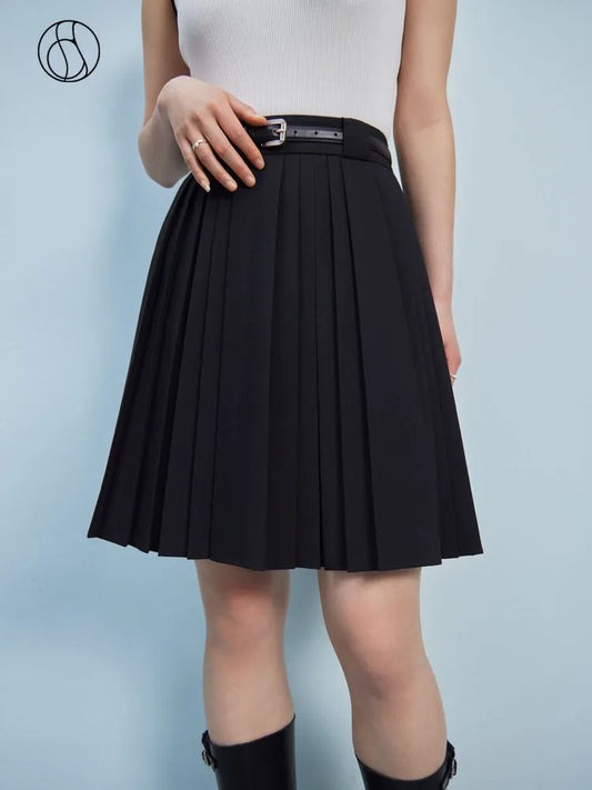 DUSHU Preppy Style Age-reducing Irregular Pleated Skirt for Women Summer New All-match High Waist Mini Skirt for Female