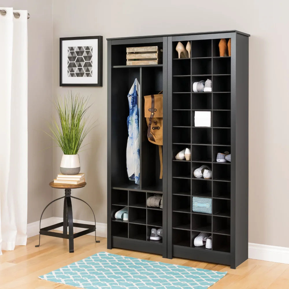 Prepac Space-Saving 36 Pair Shoe Storage Cabinet With Cubbies, Black bookshelves  shelf