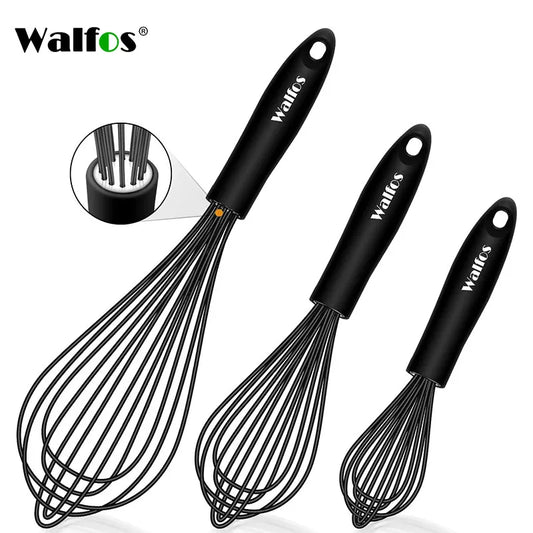 WALFOS 1pcs/3set Multifunctional Rotating Manual Whisk Mixer Mini Plastic Kitchen Whisk Baking Tool Silicone Whisk