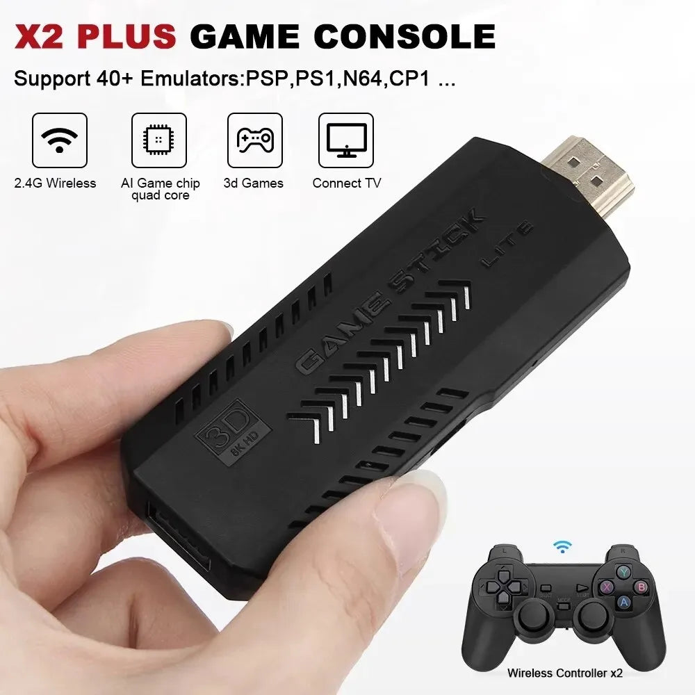 X2 Plus 256G 50000 Game GD10 Pro 4K Game Stick 3D HD Retro Video Game Console Wireless Controller TV 50 Emulator For PS1/N64/DC