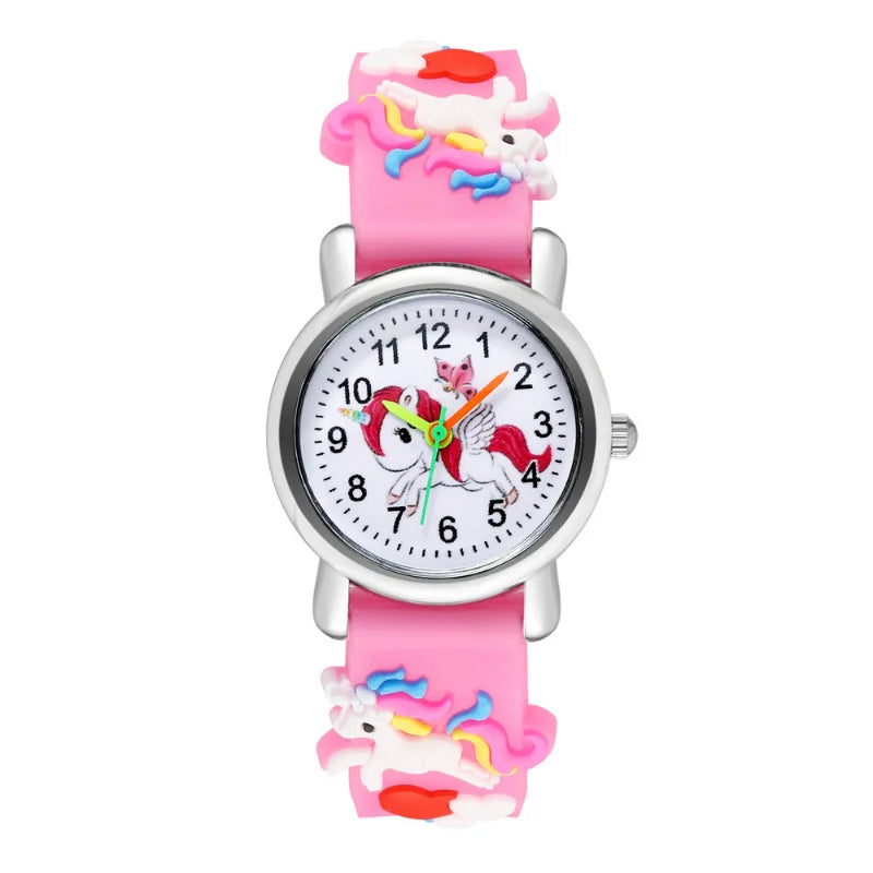 Casual Cute Kids Watch Kawaii Cartoon 3D Unicorn Pink Silicone Girl Arabic Digital Quartz Wristwatches Children Relojes Bracelet