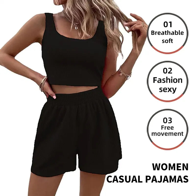 Women Casual Pajamas Nightclothes Sleepwear Camisole And Shorts L XL XXL White Black Orange Comfortable Summer