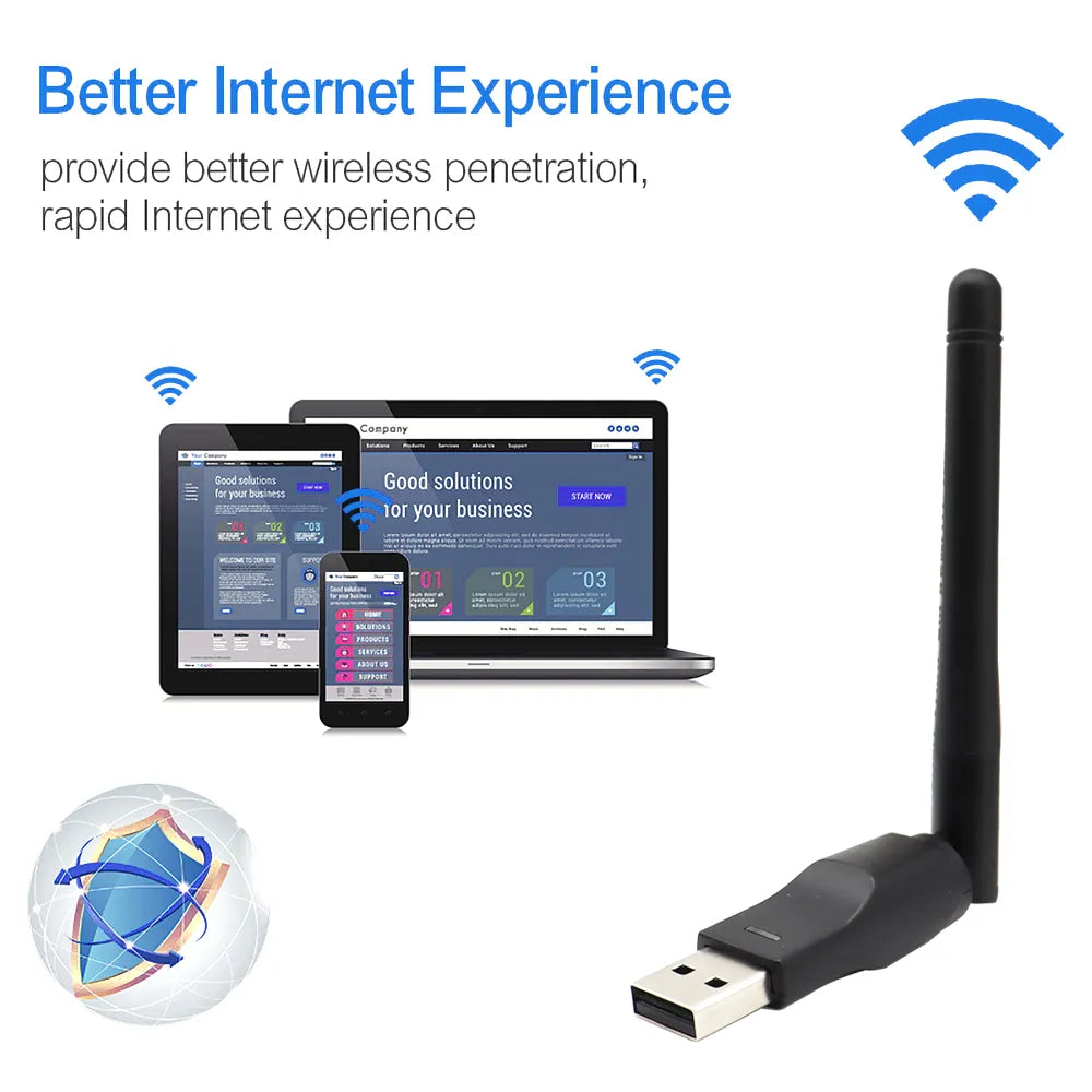 150Mbps MT7601 Wireless Network Card Mini USB WiFi Adapter LAN Wi-Fi Receiver Dongle Antenna 802.11 b/g/n for PC Windows RTL8188