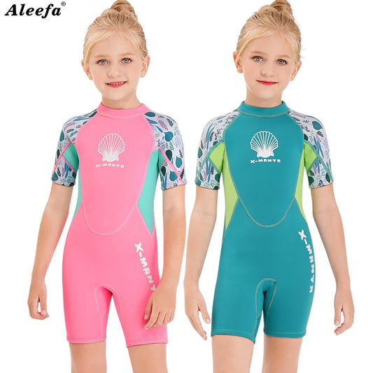 Kids Girls  Neoprene 2.5mm Wetsuit  Diving Suit Winter Swimwear Short Surfing Swimsuit Wet Diving Shorty