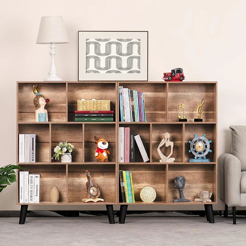 Cube Bookshelf 3 Tier Mid-Century Modern Bookcase with Legs,Wood Book Shelves Storage Organizer Shelf,Display Bookshelves