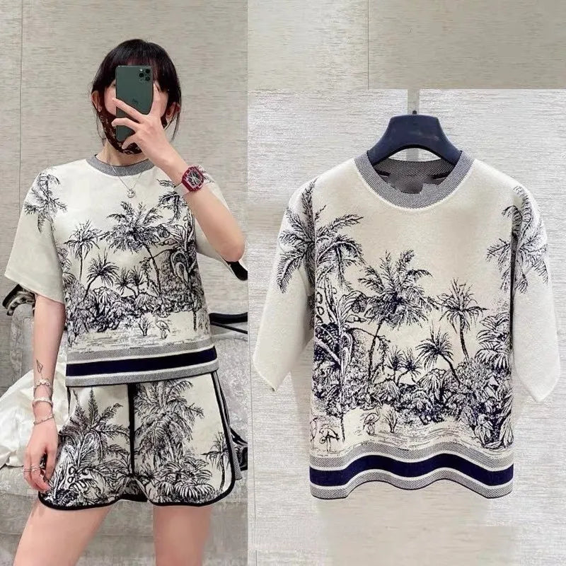 2023 Summer New Women's Suit Cartoon Short-sleeved T-shirt Round Neck Shorts Sports Two-piece Women's Clothing Sleepwear