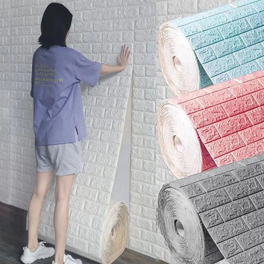 70cm*1m 3D Brick Pattern Wall Sticker Self-Adhesive Panel Waterproof Living Room Wallpaper Home Decoration