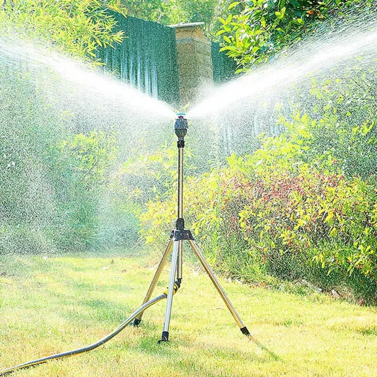 360 Rotary Irrigation Sprinkler Head with Tripod Telescopic Support Automatic Rotating Sprayer Garden Lawn Watering Sprinkler