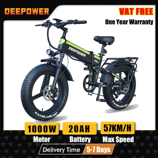 DEEPOWER 1000W Adults Electric Bike Bicycle 48V 17.5AH 20 Inch Fat Tire Folding Electric E Bikes Mountain Oil Brake Ebike