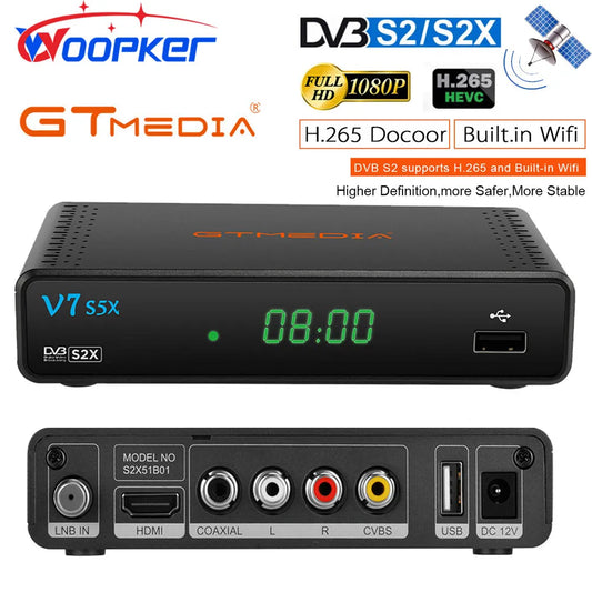 GTMEDIA Satellite TV Receiver DVB-S/S2/S2X H .265(8bit) Mgcamd CS IKS Biss Key With USB Wifi Dongle PK V7 S5X Scart Port AV Port