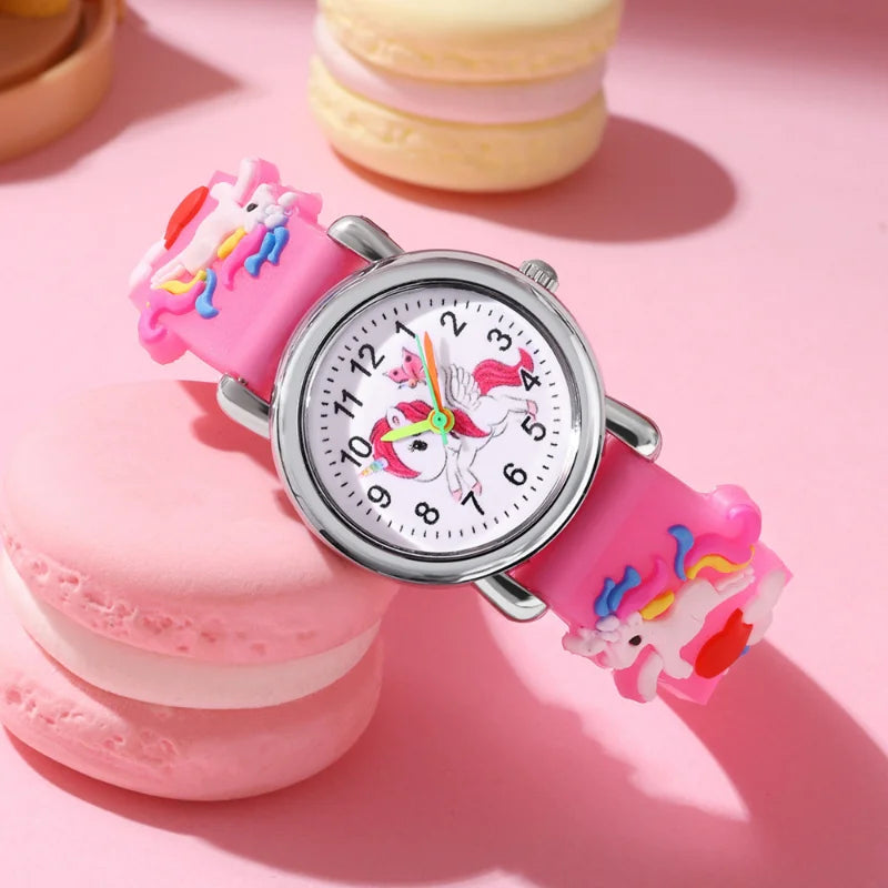 Casual Cute Kids Watch Kawaii Cartoon 3D Unicorn Pink Silicone Girl Arabic Digital Quartz Wristwatches Children Relojes Bracelet