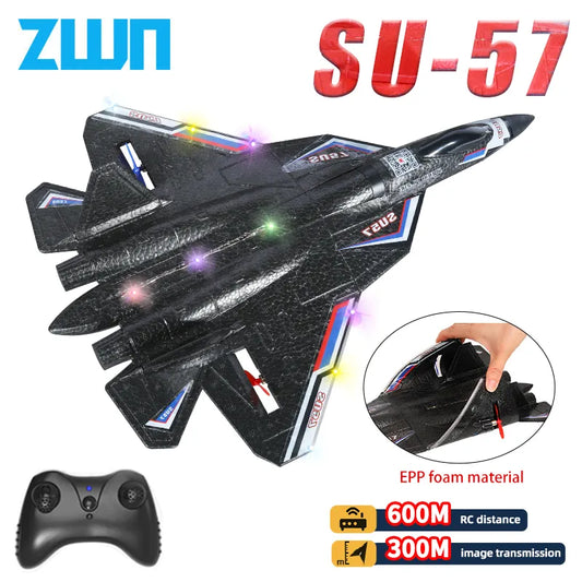 RC Plane SU57 2.4G With LED Lights Aircraft Remote Control Flying Model Glider EPP Foam Toys Airplane For Children Gifts