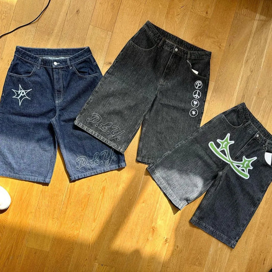 Summer Fashion Casual Y2k Hip Hop Denim Shorts 2023 New Harajuku Punk Rock Gym Male Shorts Vintage Loose Knee Length Pants Beach