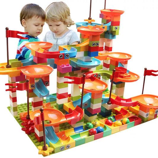 77-308PCS Marble Race Run Big Block Compatible City Building Blocks Funnel Slide Blocks DIY Big Bricks Toys For Children Gift