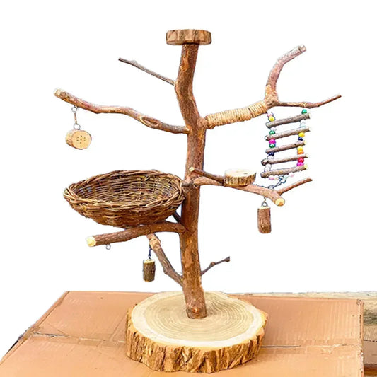 Parrot Station Stand Tree Branch Bird Floor Standing Birds Training Log Cockatiel Pole Platform Swing Table in Cages Nests