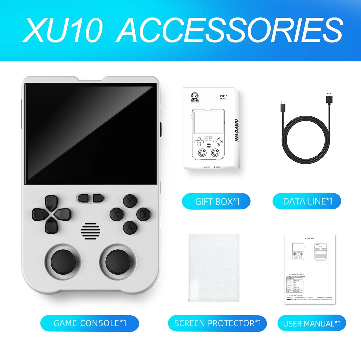 Ampown XU10 Handheld Game Console 3.5" IPS Screen 3000mAh Battery Linux System Miyoo RG35XX Portable Video Game Console Kid Gift