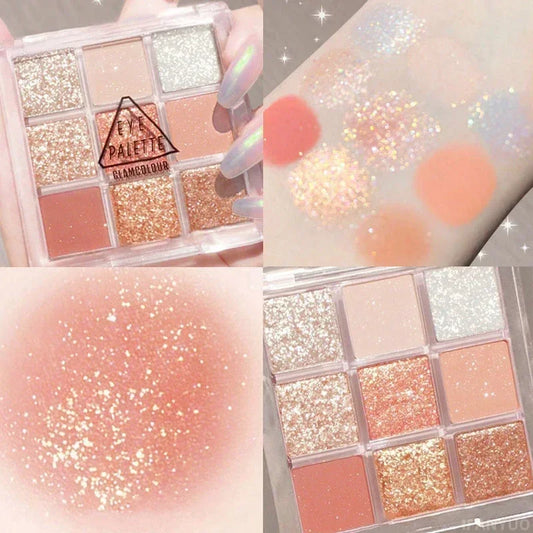 9Colors Pearly Glitter Eyeshadow Palette Pink Korean Charming Eye Makeup Palette Shiny Eye Shadow Eye Pigments Cosmetics