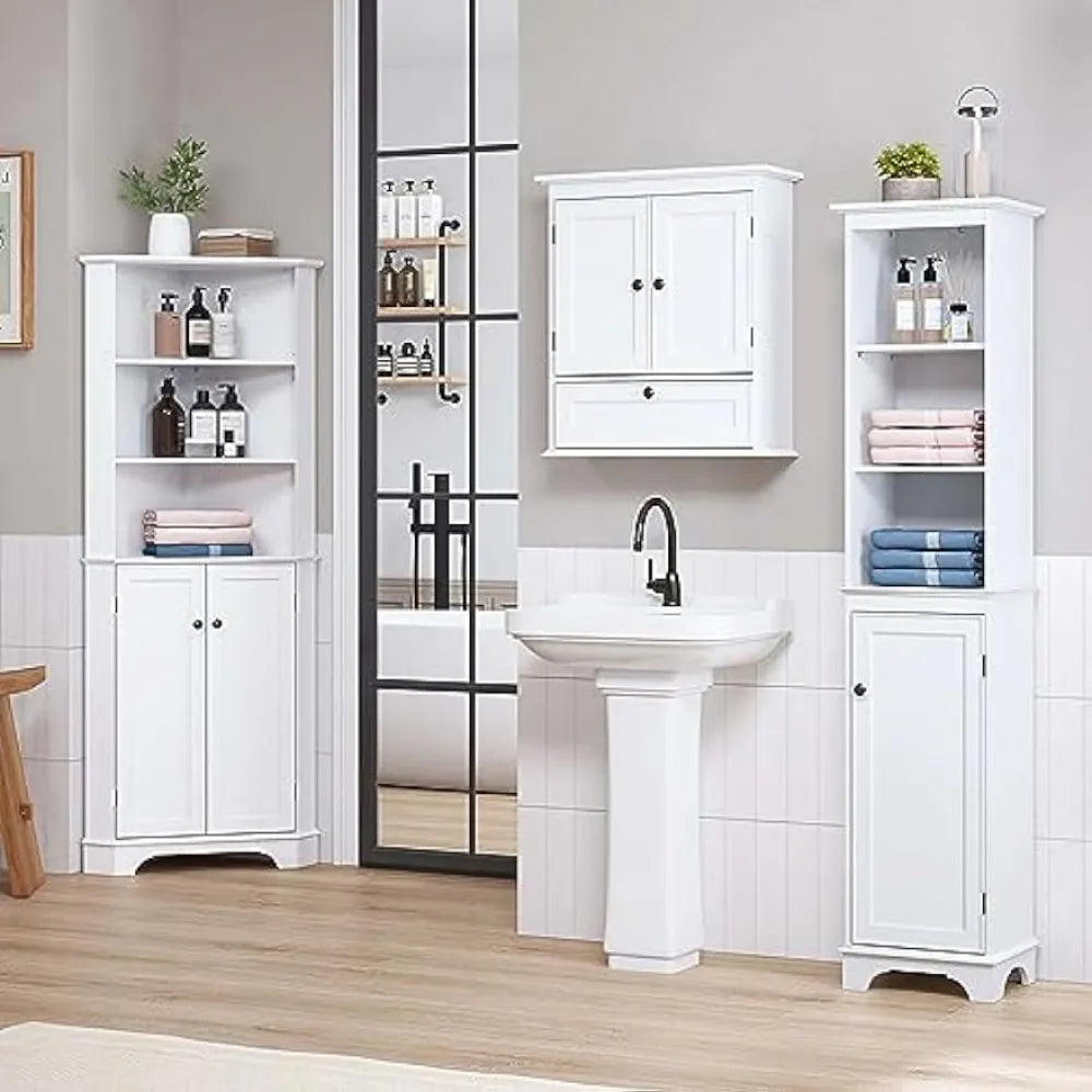 Spirich Bathroom Tall Corner Cabinet, Floor Storage Cabinet with Doors and Adjustable Shelves, Freestanding Corner Cabinet