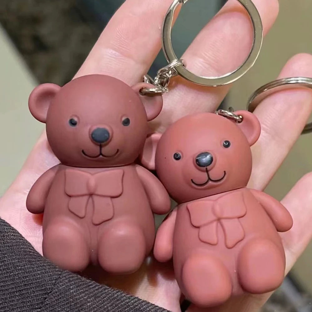 Cute Bear Keychain Lip Mud Matte Velvet Mousse Grey Pink Lipstick Waterproof Long Lasting Non-Stick Cup LipGloss Korean Cosmetic