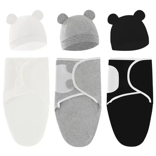 Newborn Cotton Swaddle Blanket Waddle Wrap Hat Set Baby Bedding Receiving Blankets Infant Sleeping Bag 0-6M Baby Accessories