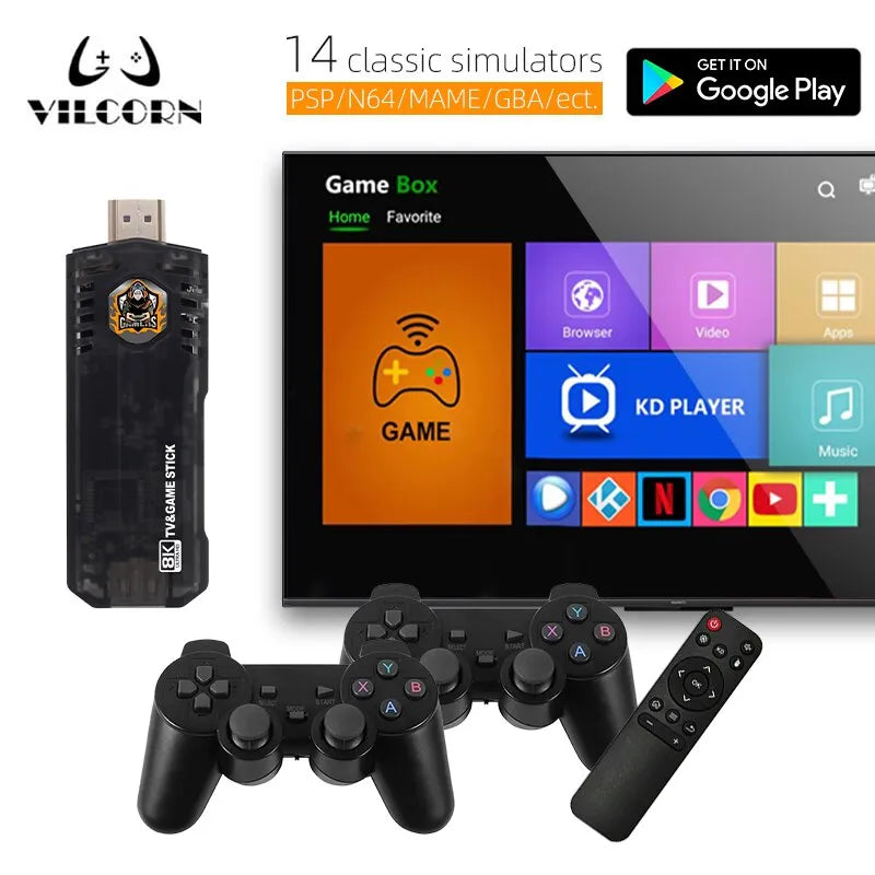 VILCORN TG8 TV Game Stick 4K HDR Wifi Fire TV Stick Retro Game Console for PS1/PSP/N64/GBA Android TV Box for Netflix Youtube