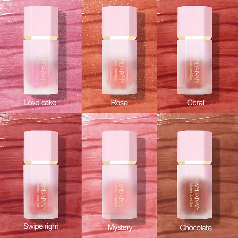 Waterproof Facial Blush Stick Natural Cheek Rouge 14 Colors Silky Smooth Cheek Tint Liquid Face Blusher with Sponge Cosmetics